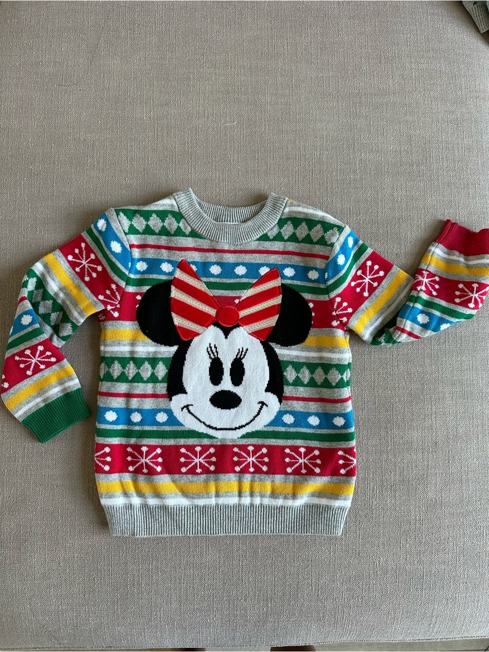 Girls Minnie Mouse Holiday Stripe Knit Sweater